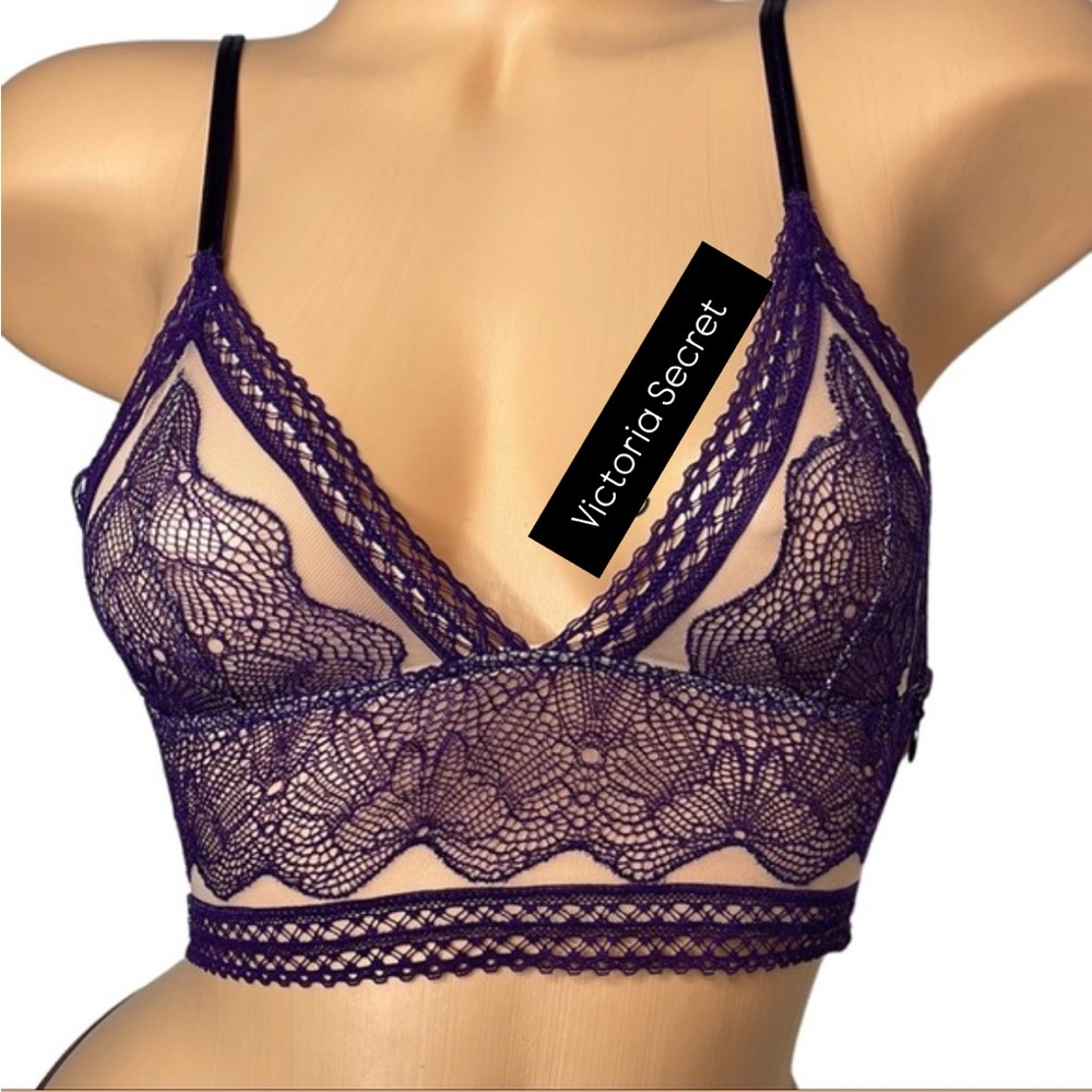 Victoria's Secret Purple Lace Bralette with nude/sheer underlay